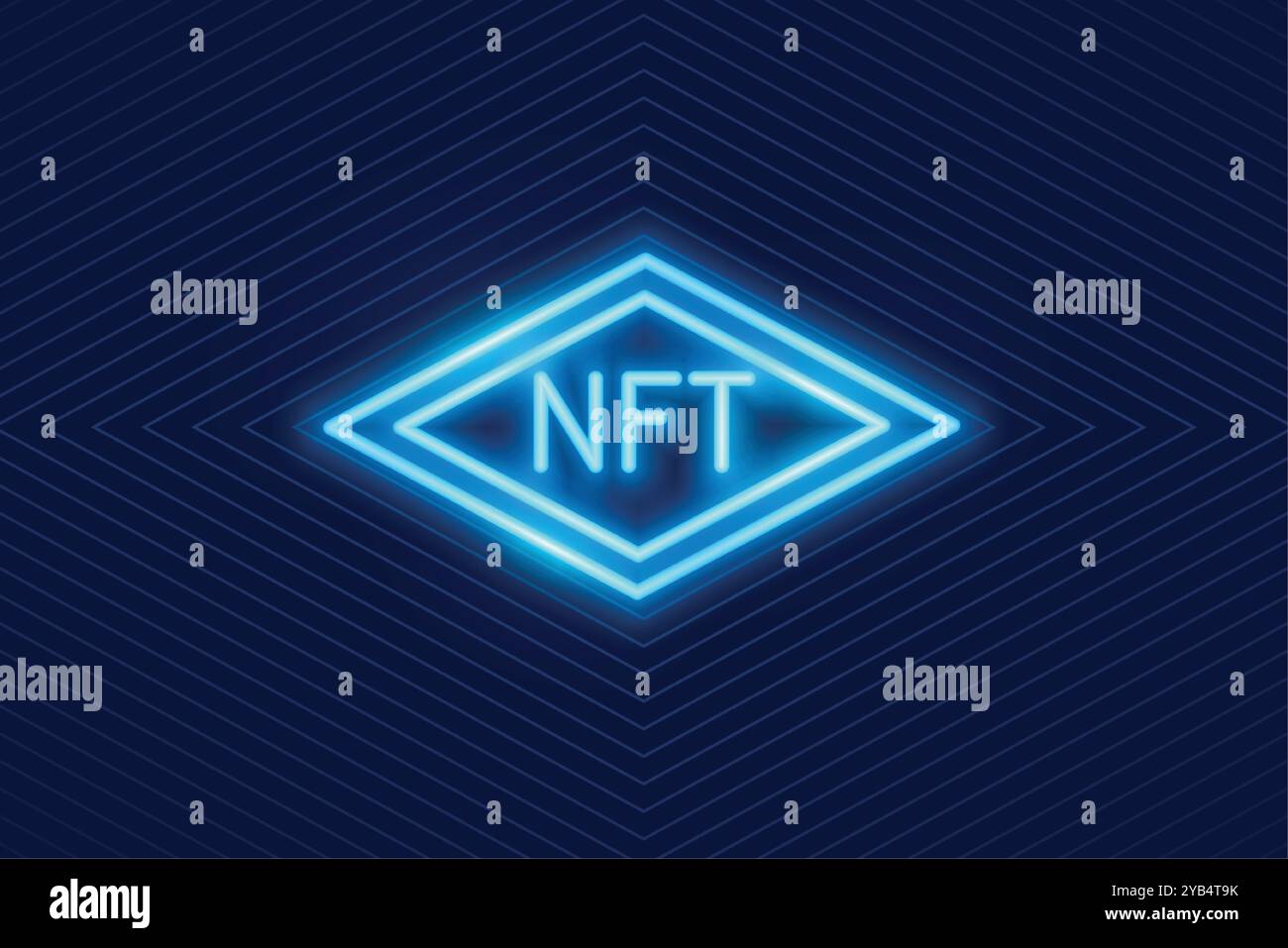 Neon-Stil NFT nicht fungible Token blauen Hintergrund Stock Vektor