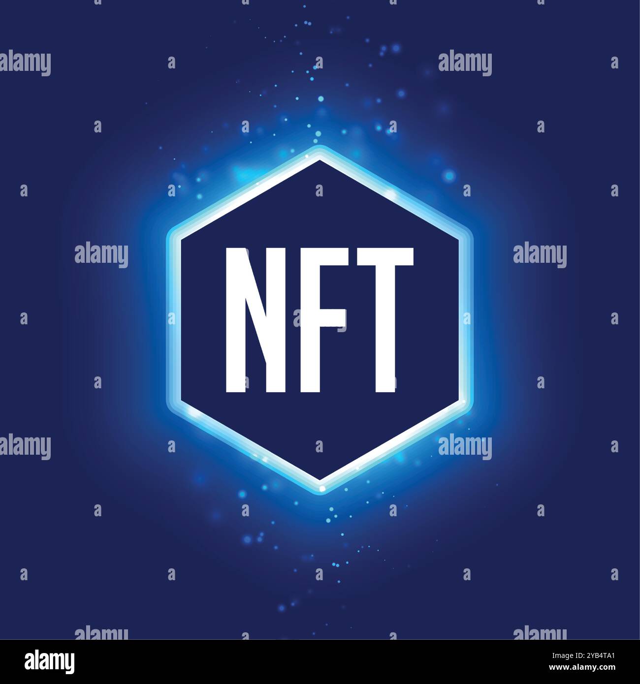 NFT nicht fungible Token-Konzept mit Neonlicht-Effekt Stock Vektor