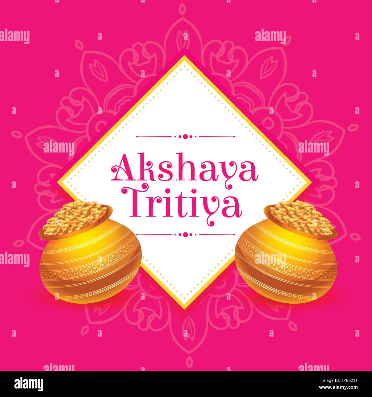 Rosa akshaya tritiya Hintergrund mit goldenen Münzen Topf Stock Vektor