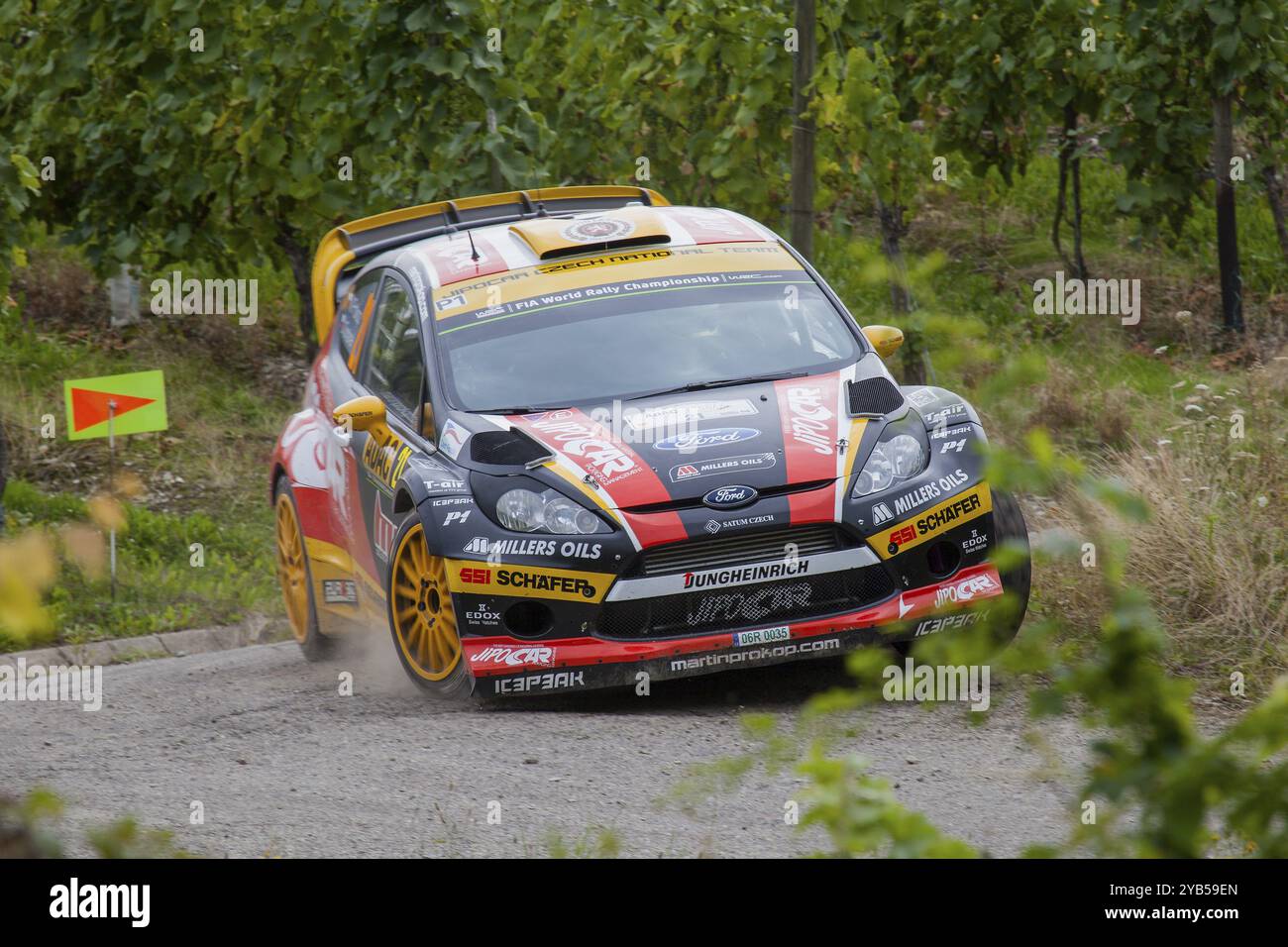 Martin Prokop und Jan Tomanek treten am 1. Tag der ADAC Rallye Deutschland am 22. August 2014 in Trier, Deutschland, in EUR an ihrem Ford Fiesta RS WRC an Stockfoto