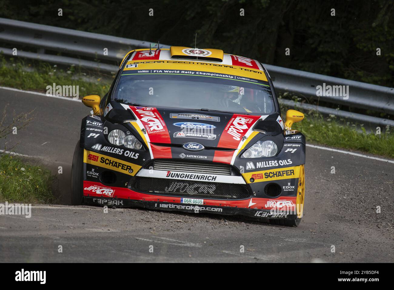 Martin Prokop und Jan Tomanek treten am 2. Tag der ADAC Rallye Deutschland am 23. August 2014 in Trier, Deutschland, in EUR an ihrem Ford Fiesta RS WRC an Stockfoto