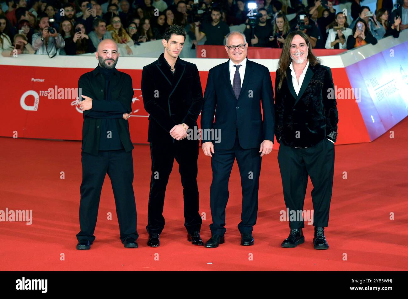 Giuliano Sangiorgi, Achille Lauro, Roberto Gualtieri und Manuel Agnelli bei der Festivaleröffnung mit der Premiere des Kinofilms 'Berlinguer. La grande ambizione / The Great Ambition' auf dem 19. Internationales Filmfestival von Rom / Festa del Cinema di Roma 2024 im Auditorium Parco della Musica. Rom, 16.10.2024 Stockfoto