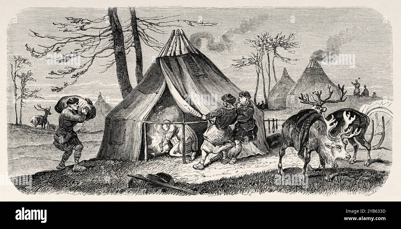 Tongusi Camp, Russland. Zeichnung von Jean Victor Adam (1801–1866) Reise ins Land der Yakuten. Asiatisches Russland, 1830-1839 von Uvarovski. Le Tour du Monde 1860 Stockfoto