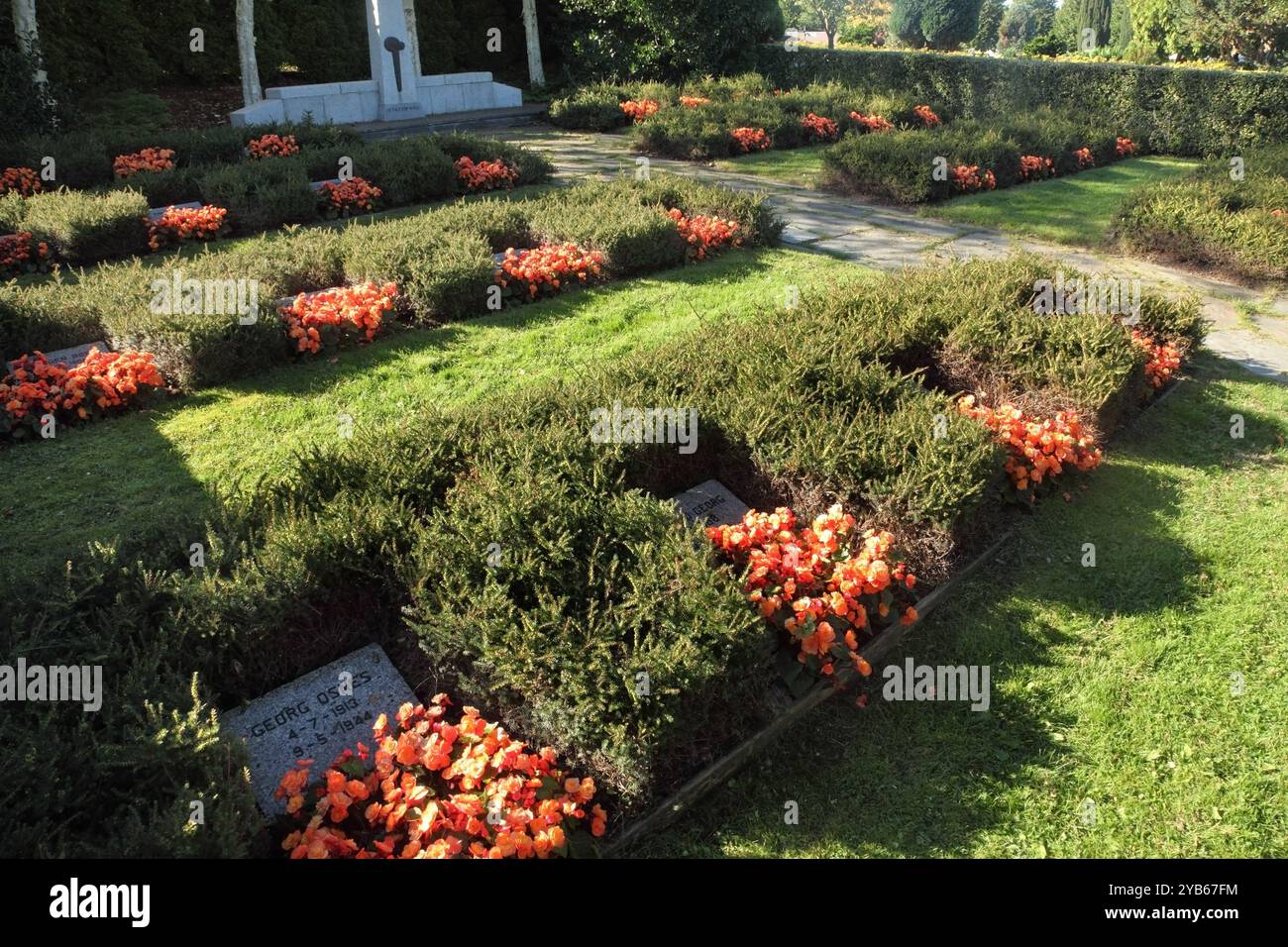 Gedenkstätte für Norweger, die während des Zweiten Weltkriegs auf dem Friedhof Eiganes in Stavanger, Norwegen getötet wurden. Stockfoto