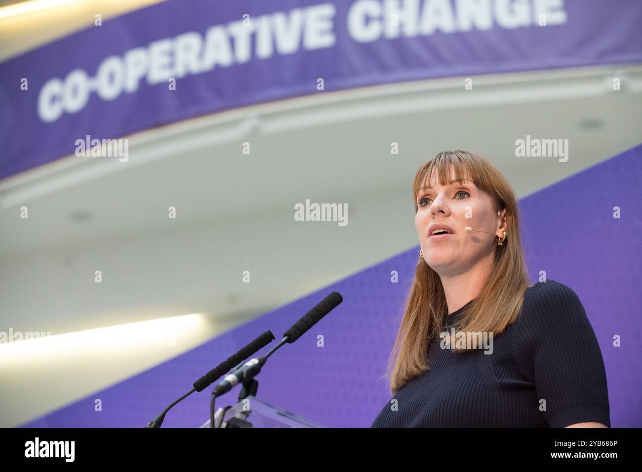 Änderungsereignis für Kooperationspartei. Angela Rayner Abgeordnete, stellvertretende Premierministerin, spricht auf der eintägigen Veranstaltung in Manchester. Stockfoto