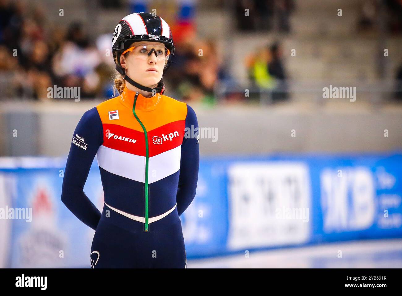 Dresden, 2. Februar 2019: Die niederländische Eiskunstläuferin Rianne de Vries während der ISU Short Track Speed Skating World Championship in Deutschland Stockfoto