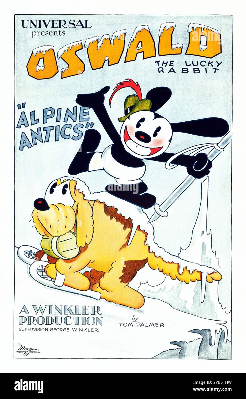 1920er Jahre Poster: Oswald der glückliche Hase in Alpine Antics (Universal, 1929) von Walt Disney. Dieser Charakter ähnelte seiner späteren Schöpfung, der legendären „Mickey Mouse“ Stockfoto