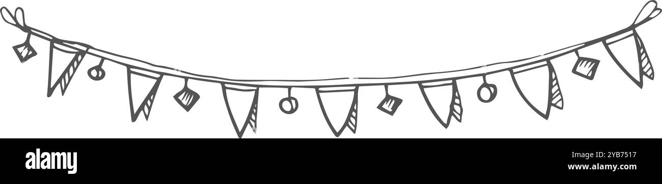 Flaggengirlande im Scrapbook-Doodle-Stil. Papierfalz Stock Vektor