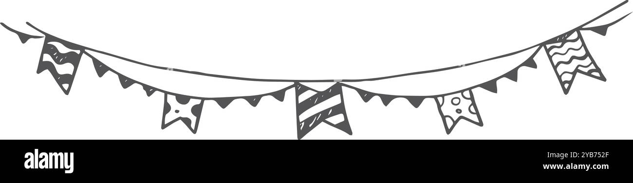 Handgezogene Flaggengirlande Kritzelei. Party-Flatting Stock Vektor