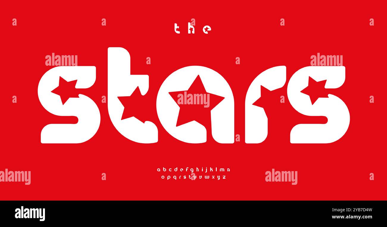Mit Sternen gefülltes, auffälliges Alphabet, verspieltes Retro-Schriftdesign für Stars-Symbole, auffallendes, modernes Branding, kreatives Design, Unterhaltungsbranche Stock Vektor