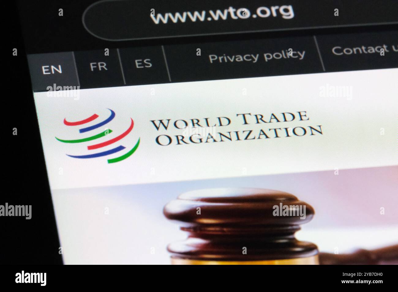 Logo der Welthandelsorganisation (WTO) auf der offiziellen Website Stockfoto Logo der Welthandelsorganisation (WTO) auf der offiziellen Website Stockfoto