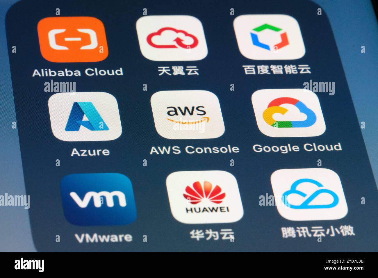 Verschiedene Symbole für Cloud-Computing-Plattformen Stockfoto