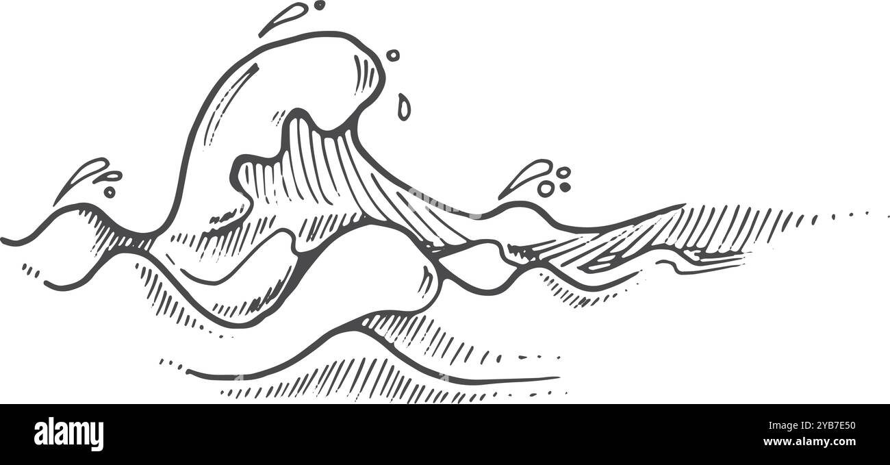 Handgezeichnete Welle. Windwasserskizze zum Surfen Stock Vektor