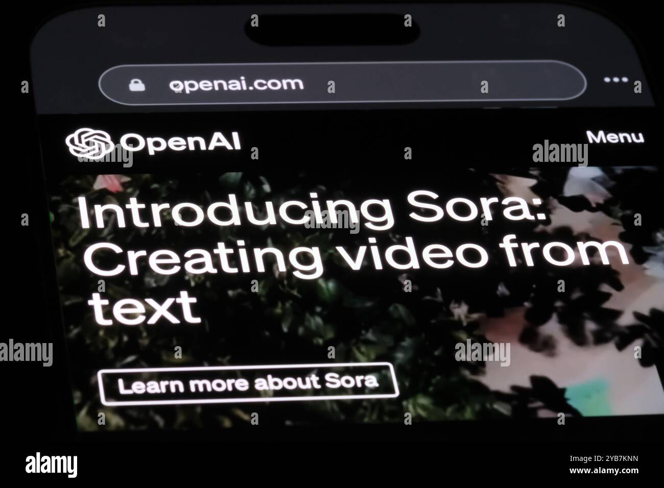 Sora Text-to-Video-KI-Modellbeschreibung auf der OpenAI-Website Stockfoto