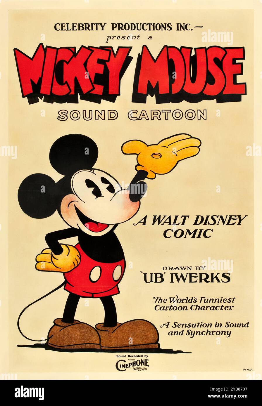 Mickey Mouse Stock Poster (Celebrity Productions, 1928). Erstellt von Walt Disney, gezeichnet von Ub Iwerks. Stockfoto