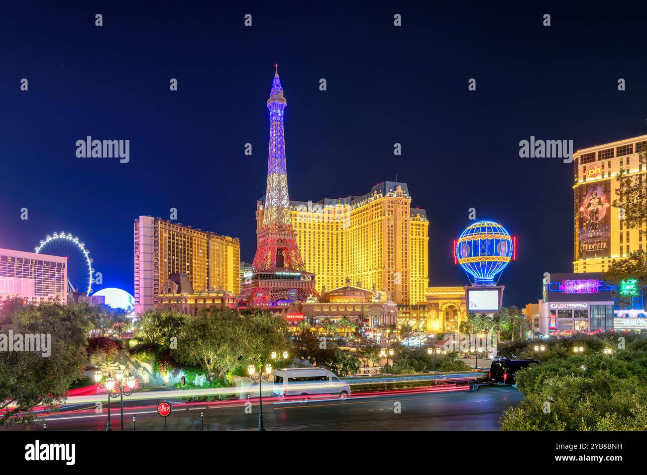 Nachtblick auf den Las Vegas Strip in Las Vegas, Nevada Stockfoto