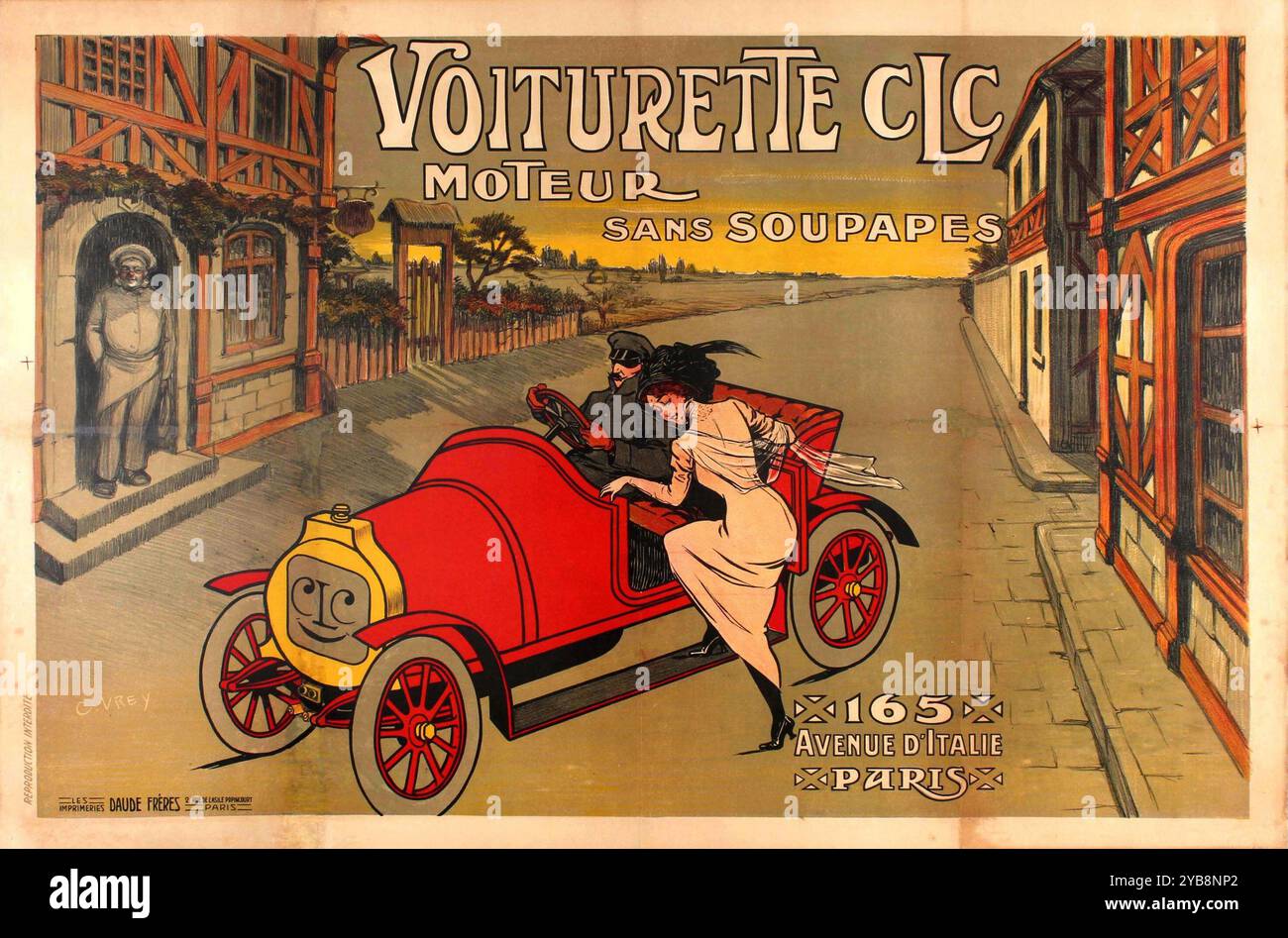 Voiturette CLC. französische Oldtimer-Werbung von C.. Vrey ca. 1900er Jahre Stockfoto