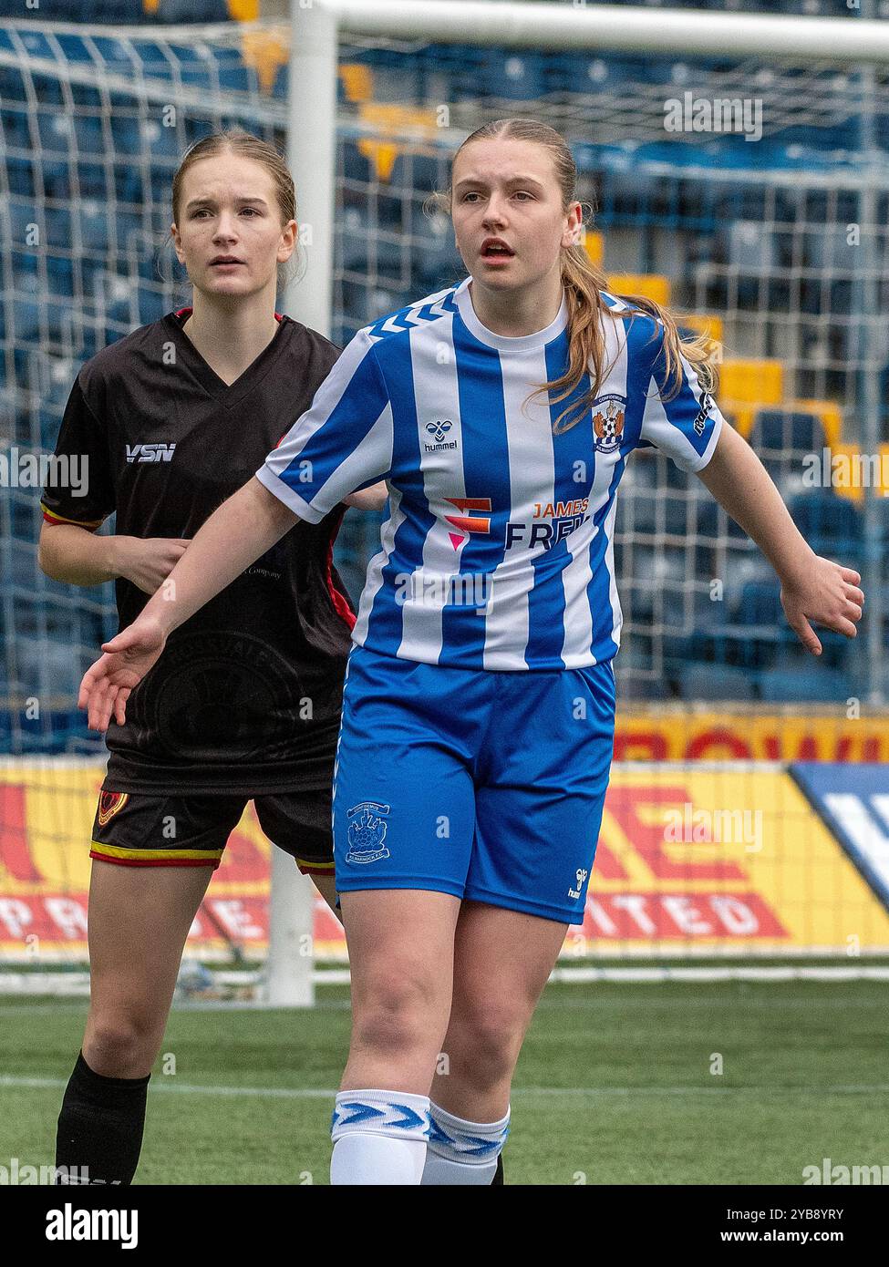 Kilmarnock, Schottland, Großbritannien. 13. Oktober 2024: Das SWPL2-Spiel zwischen Kilmarnock Women und Rossvale Women im Rugby Park. Stockfoto