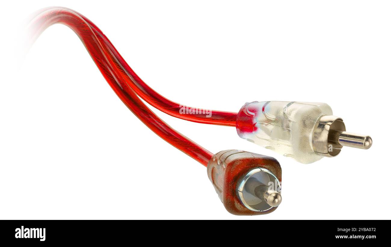 Rote RCA-Audiokabelsteckverbinder isoliert auf weiß Stockfoto