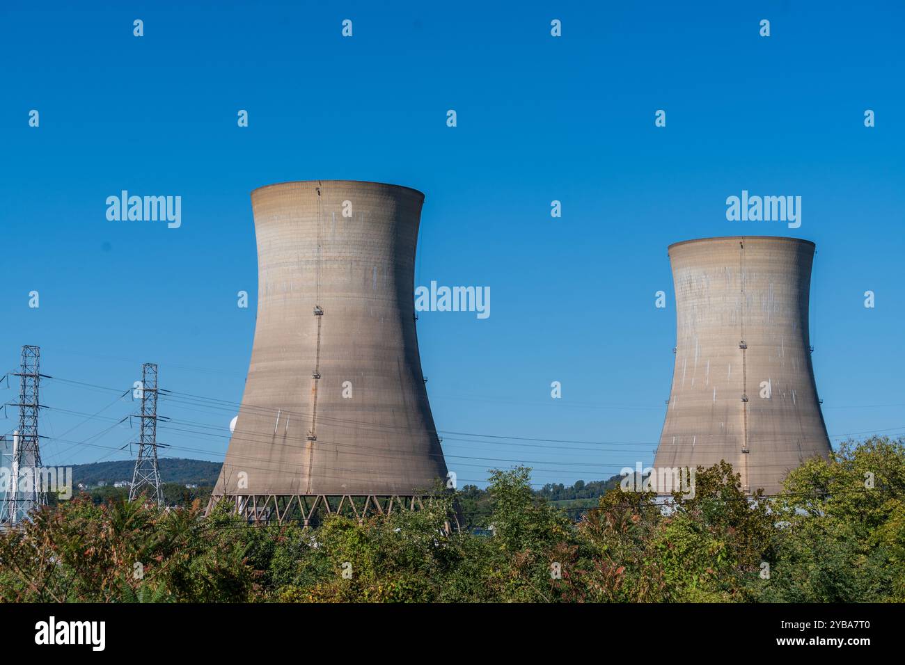 Middletown, PA/USA – 11. Oktober 2024: Three Mile Island, der Ort des Atomkraftunfalls von 1979 und derzeit stillgelegt, wird vorgeschlagen, die Insel wieder zu eröffnen Stockfoto