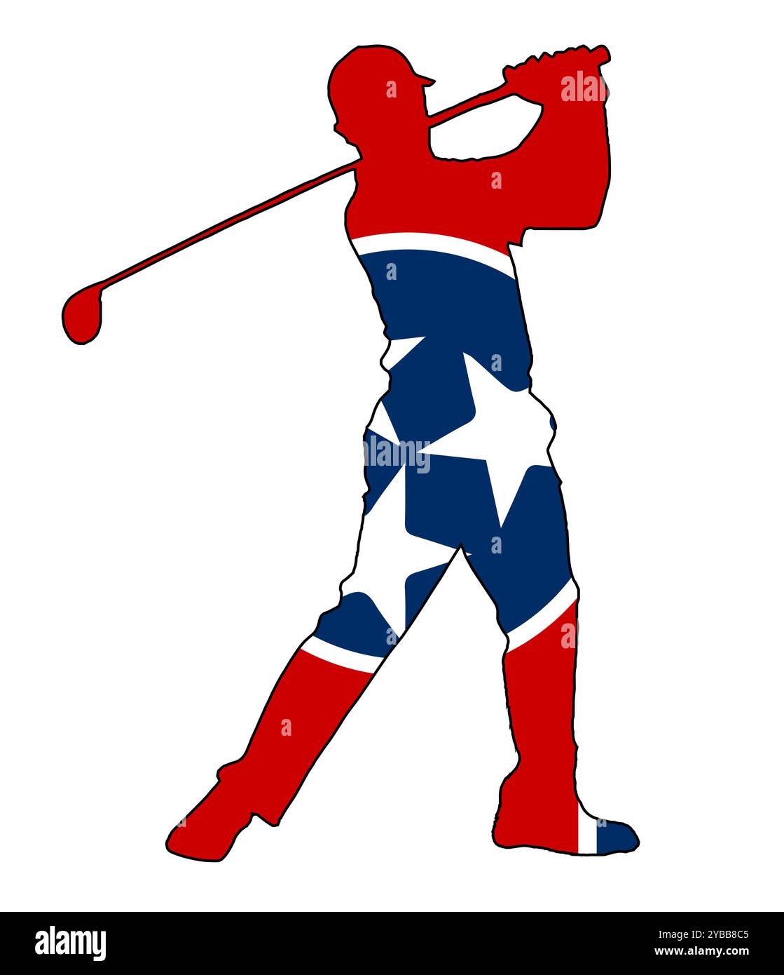Eine Silhouette eines Golfspielers aus Tennessee, die seinen Schwung isoliert auf weiß mit eingefasster Staatsflagge zeigt Stockfoto