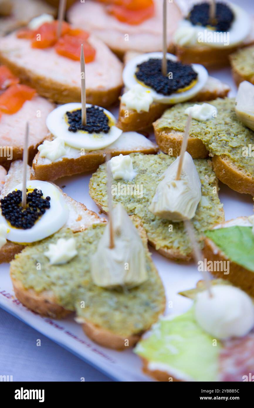 Nahaufnahme von verschiedene belegte Brötchen Stockfoto