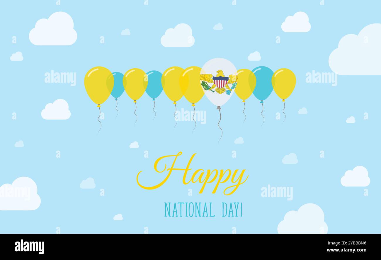 Unabhängigkeitstag der US-Jungferninseln funkelndes patriotisches Poster. Ballonreihe in den Farben der Jungfrau-Insel-Flagge. Grußkarte mit National FL Stock Vektor