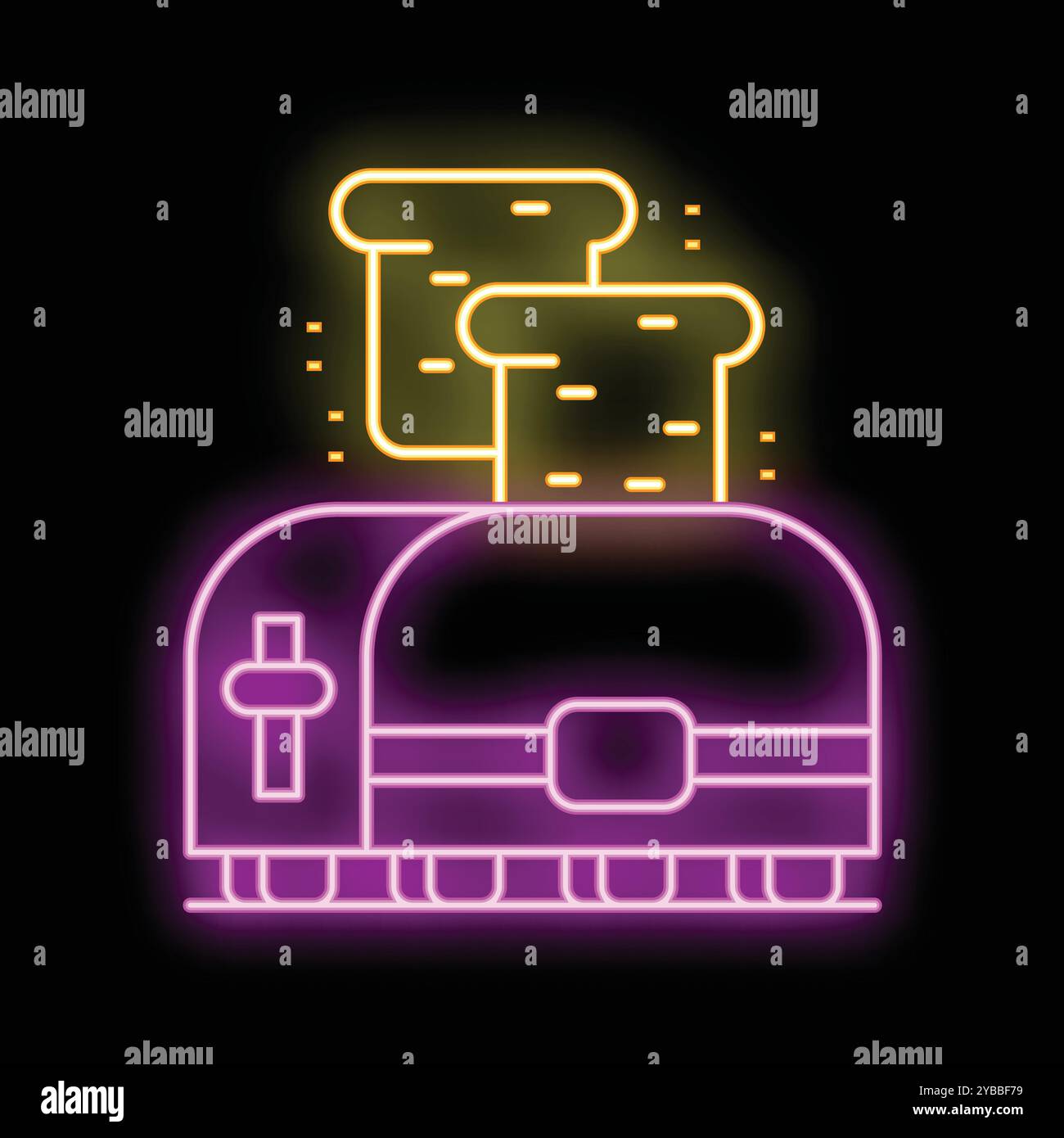 Neonschild für einen Toaster mit Toast, perfekt für jedes Design, das Frühstück oder die Küche betrifft Stock Vektor