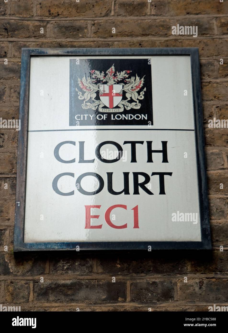 Straßenschild für Cloth Court, Smithfield, City of London, England, Vereinigtes Königreich Stockfoto