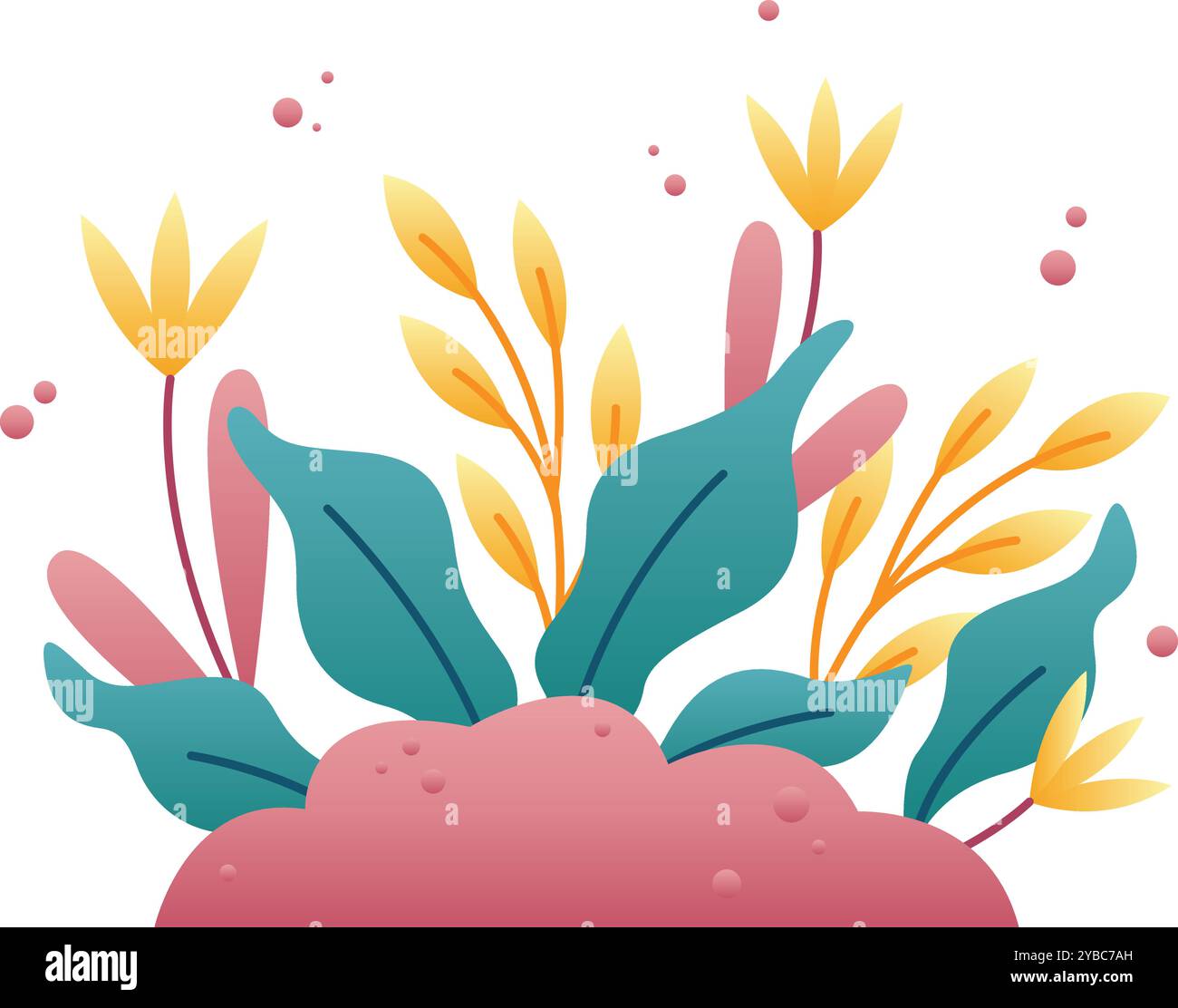 Ein farbenfroher Blumengarten mit rosa und grünem Hintergrund Stock Vektor