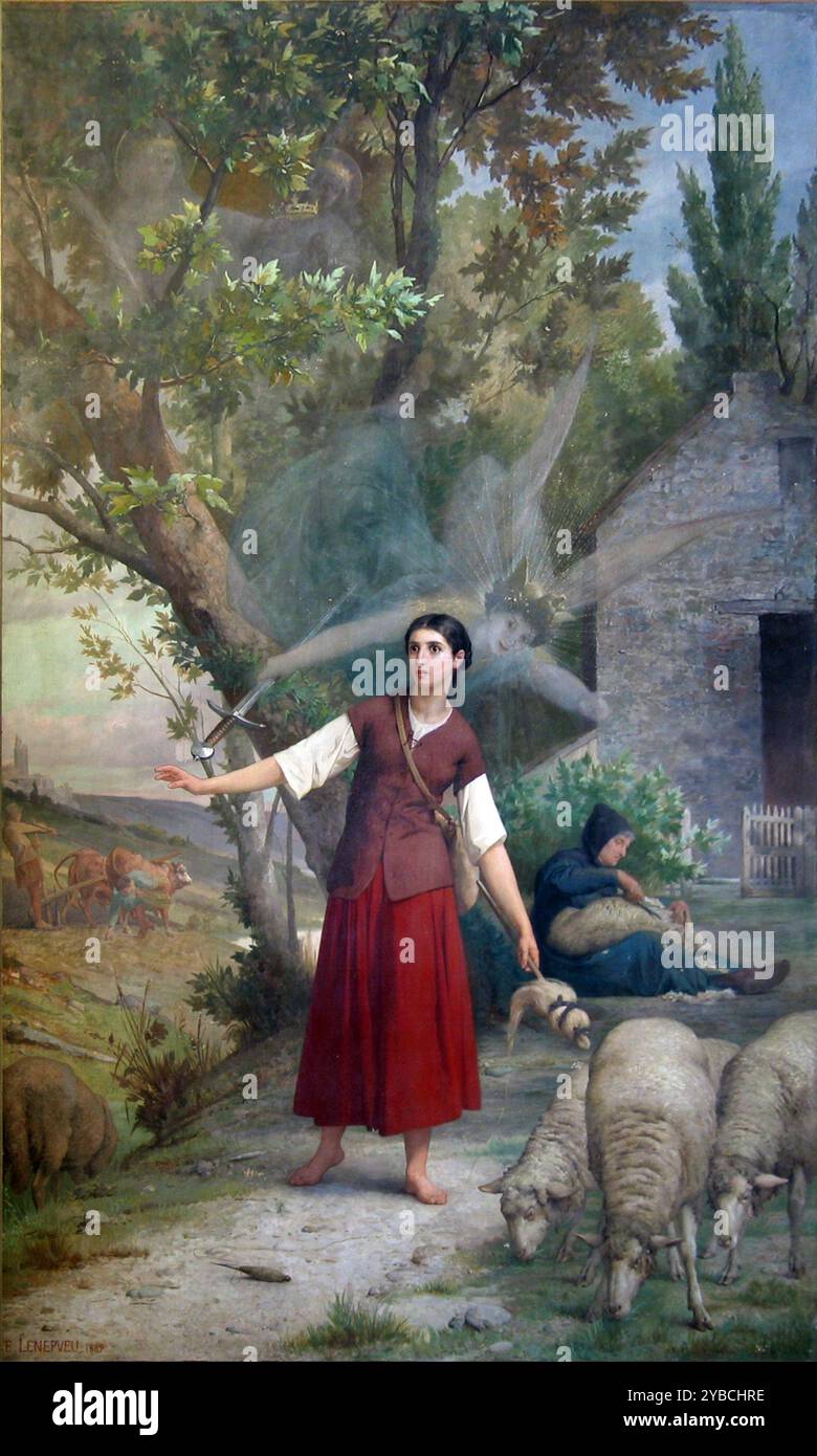 Joan of Arc als Hirtin mit der Vision des Erzengels Michael - Gemälde von Jules Eugene Lenepveu (1819–1898), Stockfoto