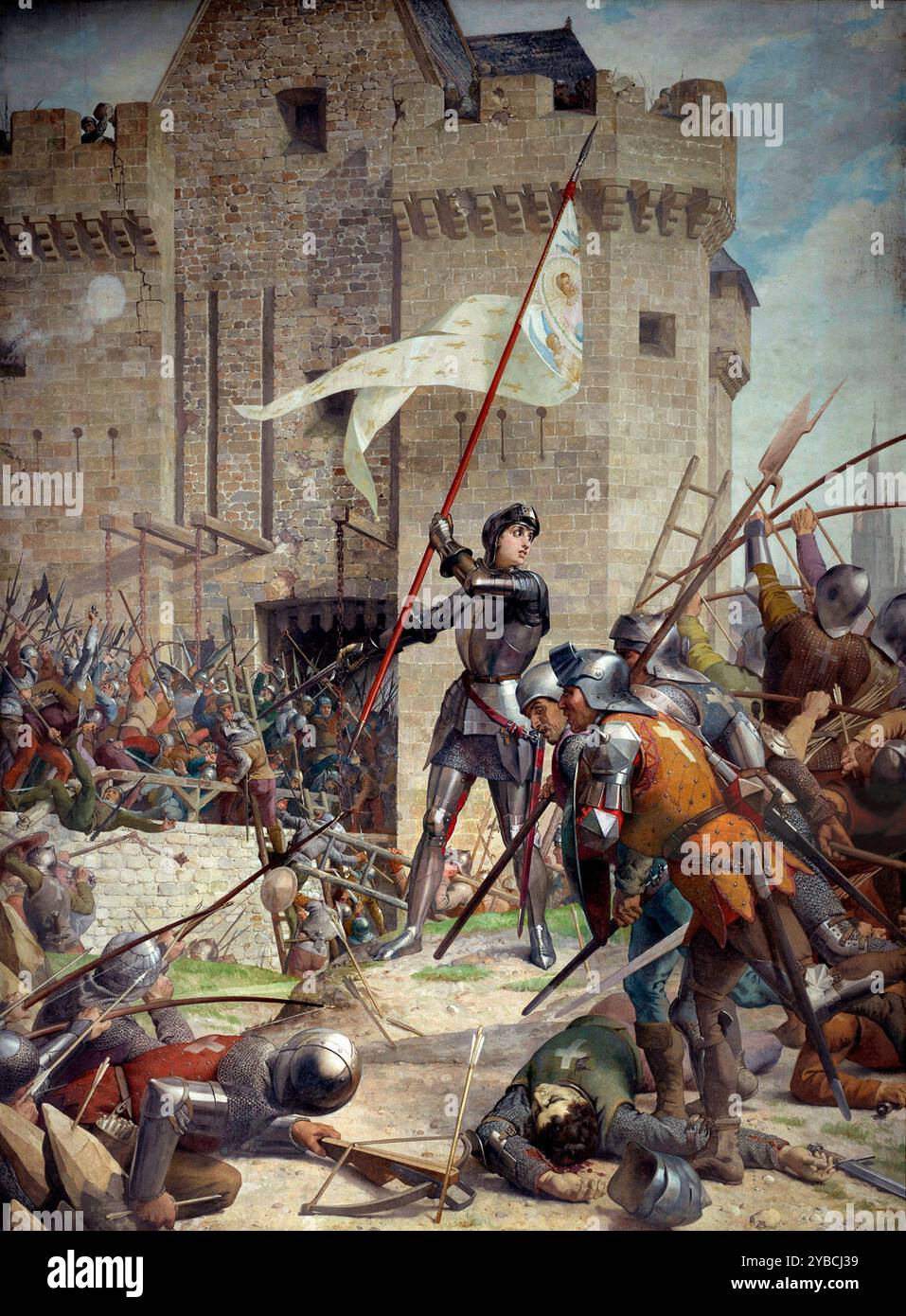 Hundertjähriger Krieg: Jeanne d’Arc in Rüstung vor Orleans (1428–1429). Gemälde von Jules Eugene Lenepveu (1819-1898), 1886-1890. Pantheon, Paris (Foto: Leemage/Corbis über Getty Images) Stockfoto