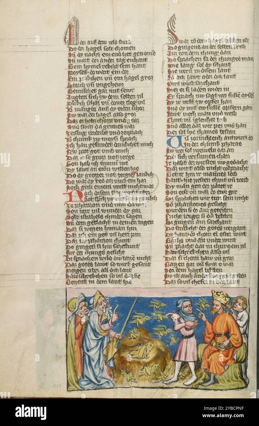 Die Pest der Grasshoppers; Weltchronik, um 1400–1410. Stockfoto