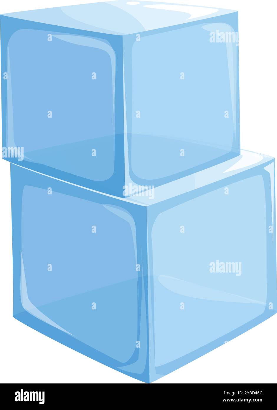 Zwei halbtransparente Eiswürfel stehen übereinander auf weißem Hintergrund Stock Vektor