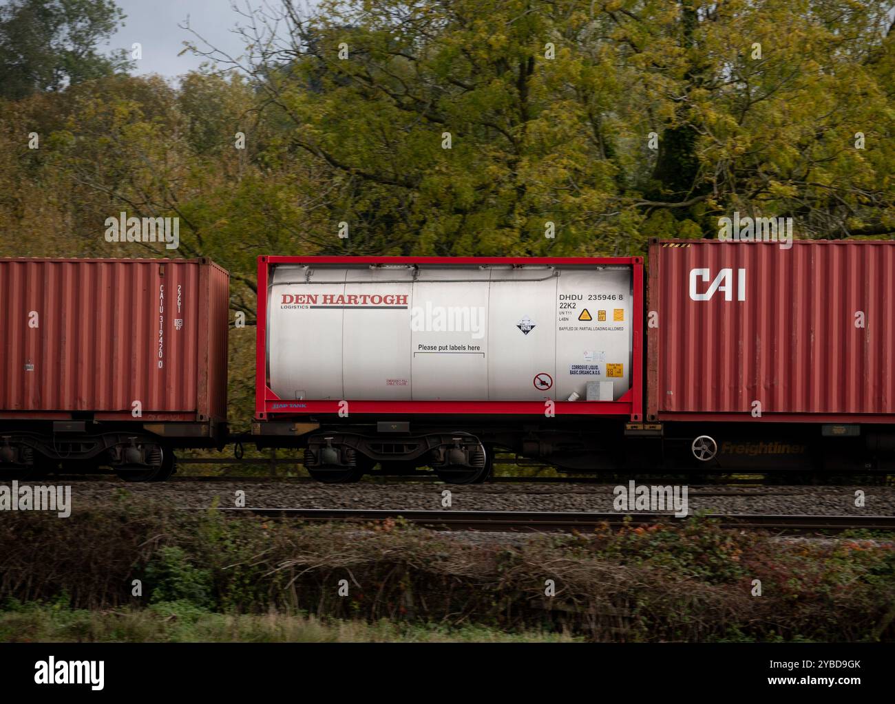 Den Hartogh Logistics Tank in einem freightliner Zug, Warwickshire, Großbritannien Stockfoto