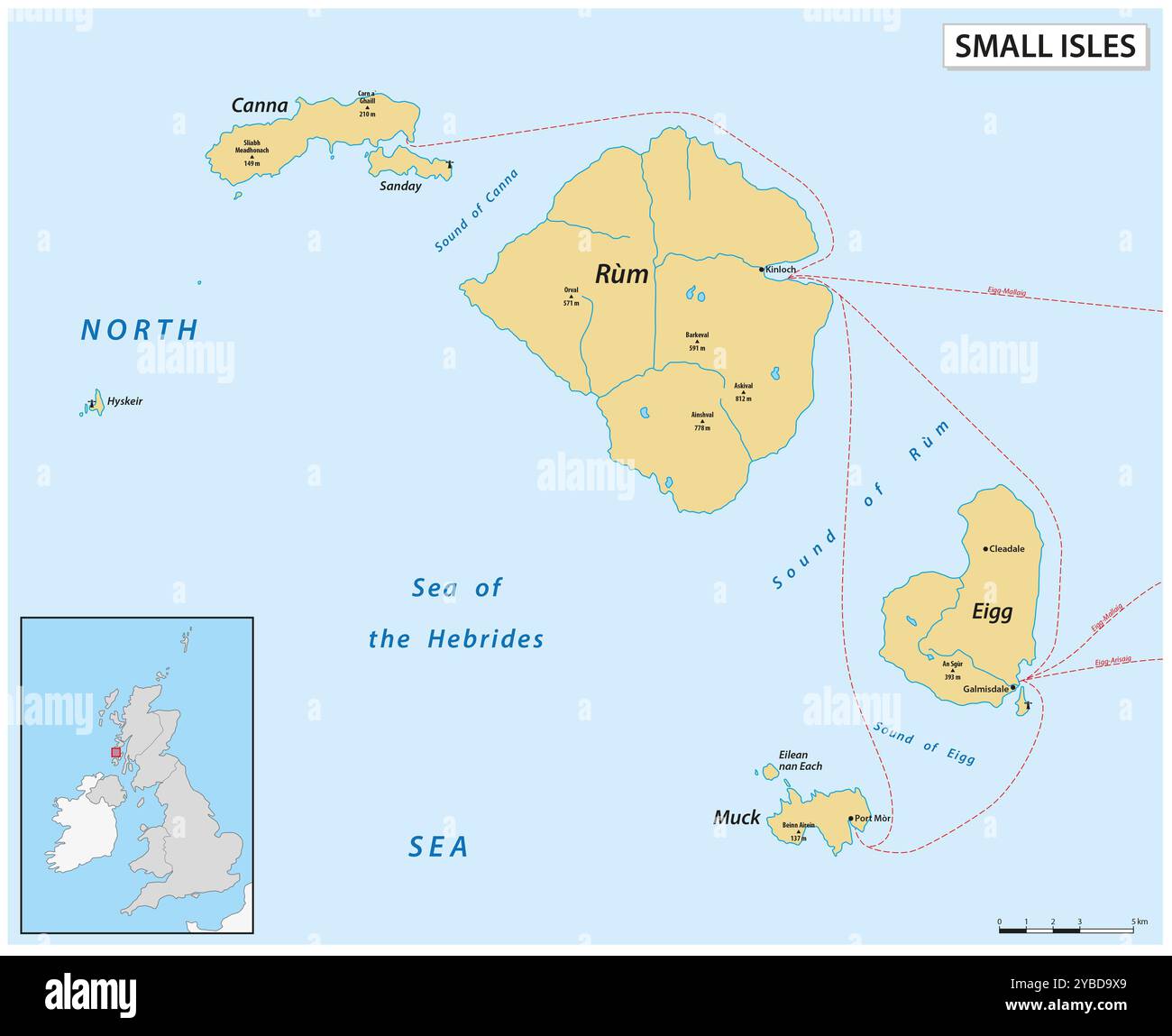Vektorkarte der kleinen Inseln, Innere Hebriden Schottland, Großbritannien Stockfoto