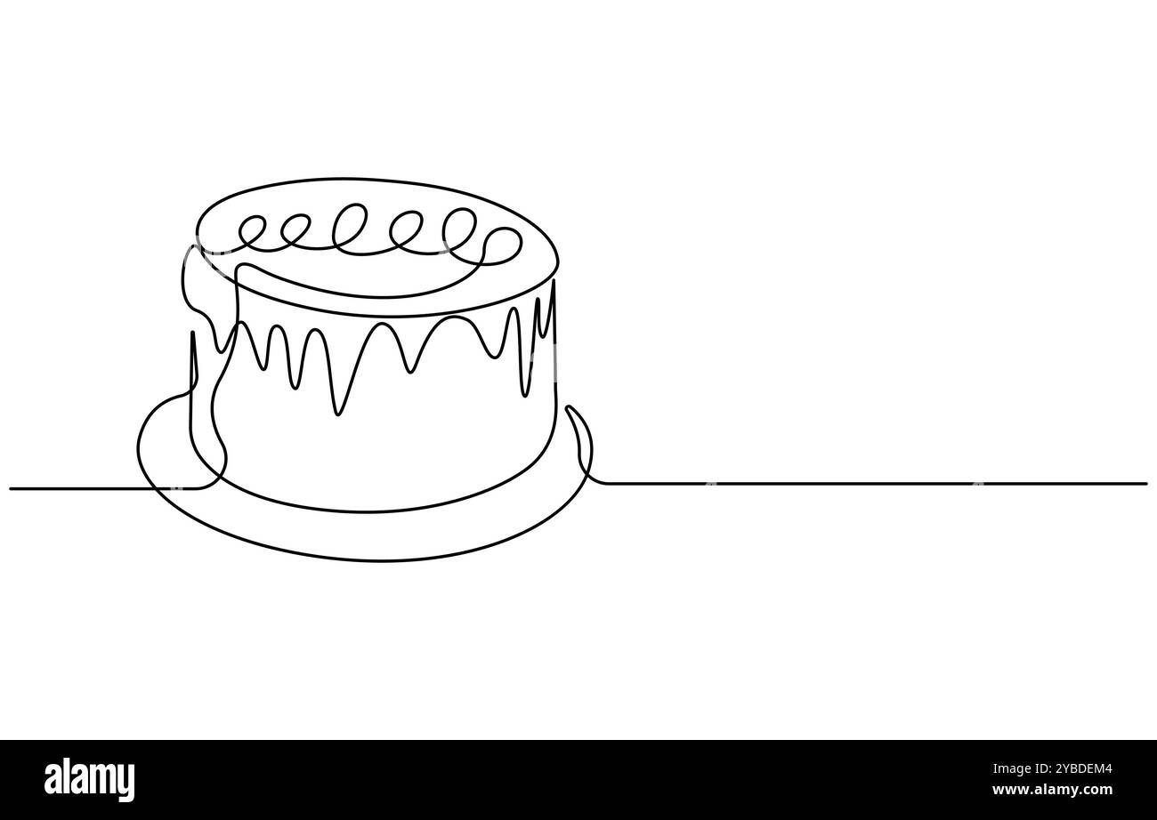 Fortlaufende Linienzeichnung einer Geburtstagskuche mit Kerze, fortlaufende Linienzeichnung des Glücksgeburtstags-Symbols. Handgezeichnetes Symbol Vektor-Illustration Stock Vektor