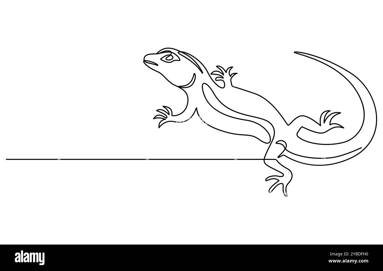 Eine durchgehende Linienzeichnung einer Eidechse, eine einzeilige Zeichnung eines bezaubernden Wüstenechsenreptils für die Firmenlogos-Identität. Lustiges Tiermaskottchen Stock Vektor