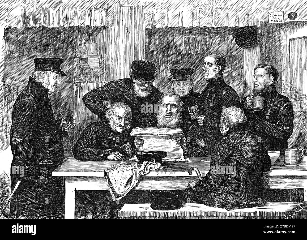 Neue Kriege und alte Krieger: Eine Skizze im Chelsea Hospital, 1871. „Die interessanten, aber altmodischen, und jetzt vielleicht nicht mehr bequemen Arrangements des Chelsea Krankenhauses, werden wahrscheinlich bald öffentlich bekannt werden, mit Blick auf große Veränderungen. Aus dem Bericht geht hervor, dass die Einnahmen, die hier für den Komfort von Veteranen und Invalidierten britischen Soldaten verwendet werden, viel mehr Gutes tun könnten, und zwar in einer viel akzeptableren Weise, wenn das System der Ausstiegsrenten erweitert und die Höhe der Renten verbessert würde, während die kostspielige Bereitstellung von Innenunterhalt für sieben Personen eingestellt würde Stockfoto