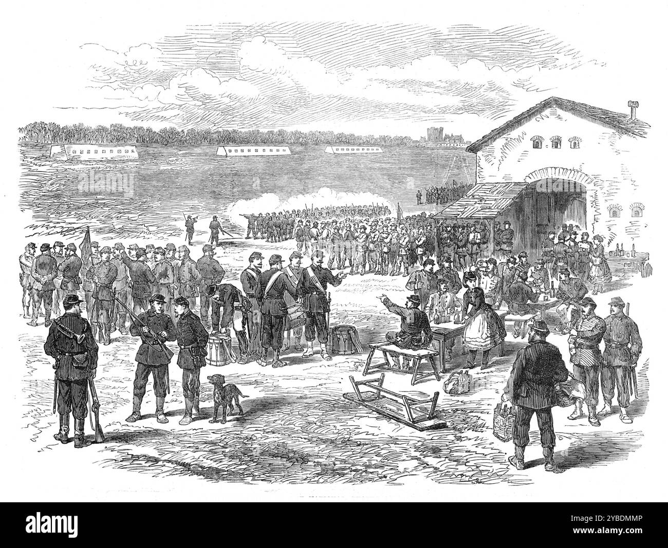 Gewehrübung der Nationalgarde in Vincennes, Paris, 1871. Der Deutsch-Französische Krieg. "Die Praxis des Gewehrschießens einiger Kompanien der Nationalgarde, die noch immer ihren militärischen Unterricht im Park von Vincennes unterziehen, ist Gegenstand von...[einer unserer] Illustrationen, die zur Verteidigung von Paris gehören." Aus Illustrated London News, 1871. Stockfoto