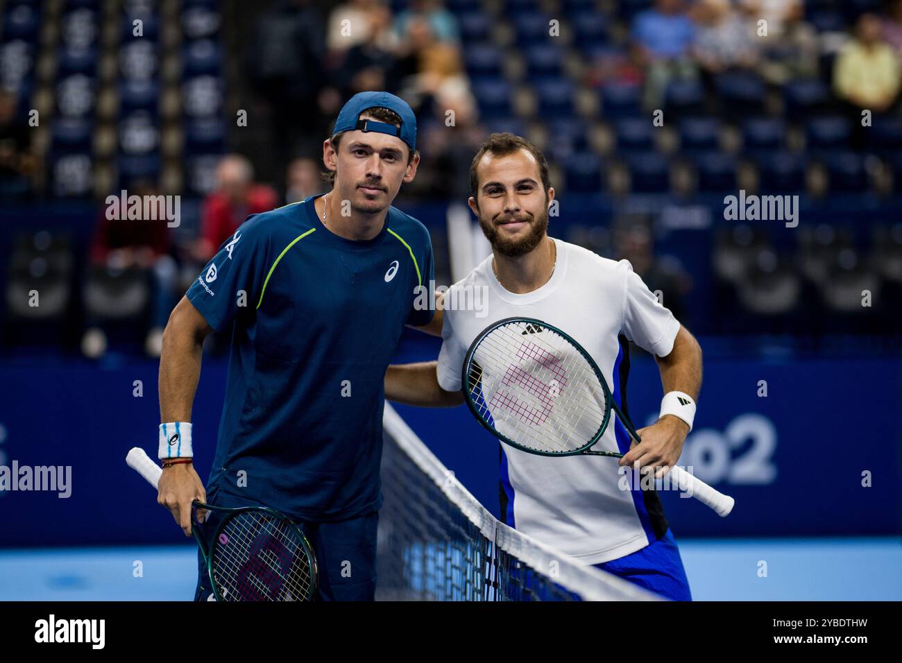 Antwerpen, Belgien. Oktober 2024. Alex de Minaur und Hugo Gaston aus Australien wurden in Aktion während eines Tennisspiels im Viertelfinale des Einzelwettbewerbs beim ATP European Open Tennis Turnier in Antwerpen am Freitag, den 18. Oktober 2024, gezeigt. BELGA FOTO JASPER JACOBS Credit: Belga News Agency/Alamy Live News Stockfoto