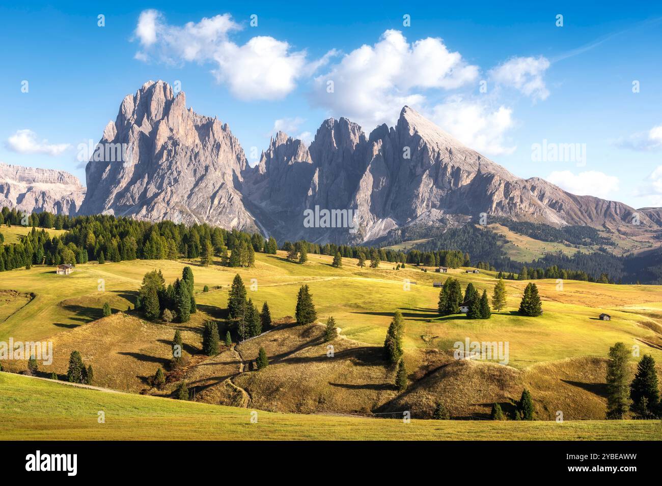 Seiser Alm oder Seiser Alm, Dolomiten Sassolungo- und Sassopiattogebirge, Trentino Südtirol, Italien, Europa Stockfoto