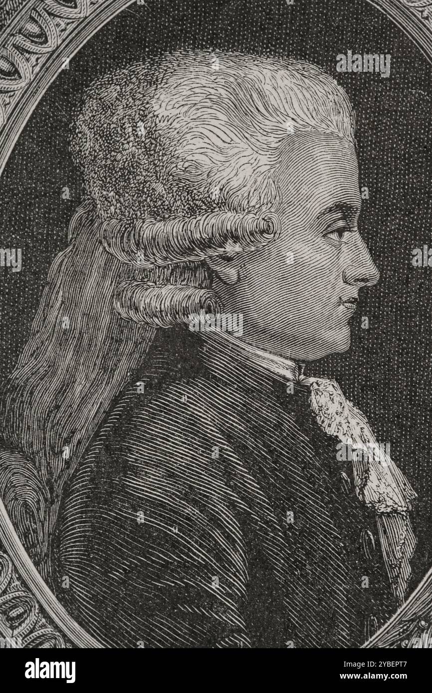 Jean-Jacques Duval d'Eprémesnil (1745-1794). Französischer Richter und Politiker. Stellvertreter der Generalstände vom 1789 (7. Mai 1789 bis 30. September 1791). Das Revolutionsgericht verurteilte ihn zur Guillotine. Hochformat. Zeichnung von Hippolyte de la Charlerie. Stich von Pannemaker. "Geschichte der Französischen Revolution". Band I, 1876. Stockfoto