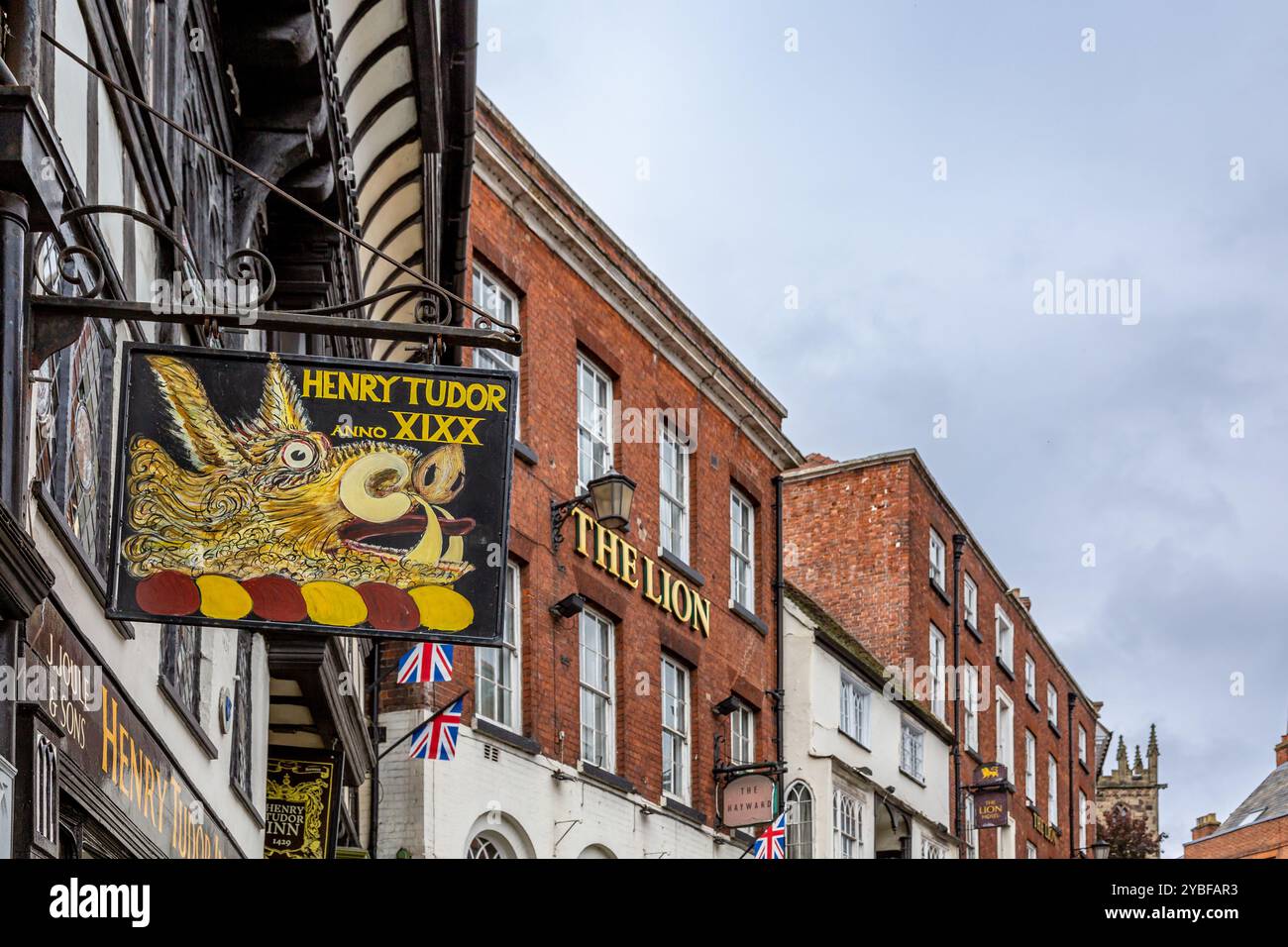 Henry Tudor Inn & The Lion Hotel in Shrewsbury. Stockfoto