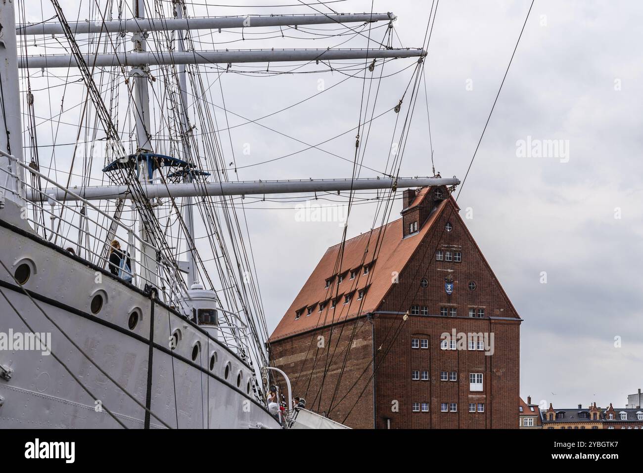 Stralsund, Deutschland, 31. Juli 2019: Museumsschiff Gorch Fock I im Hafen. Es ist ein großes Schiff der deutschen Marine, Europa Stockfoto