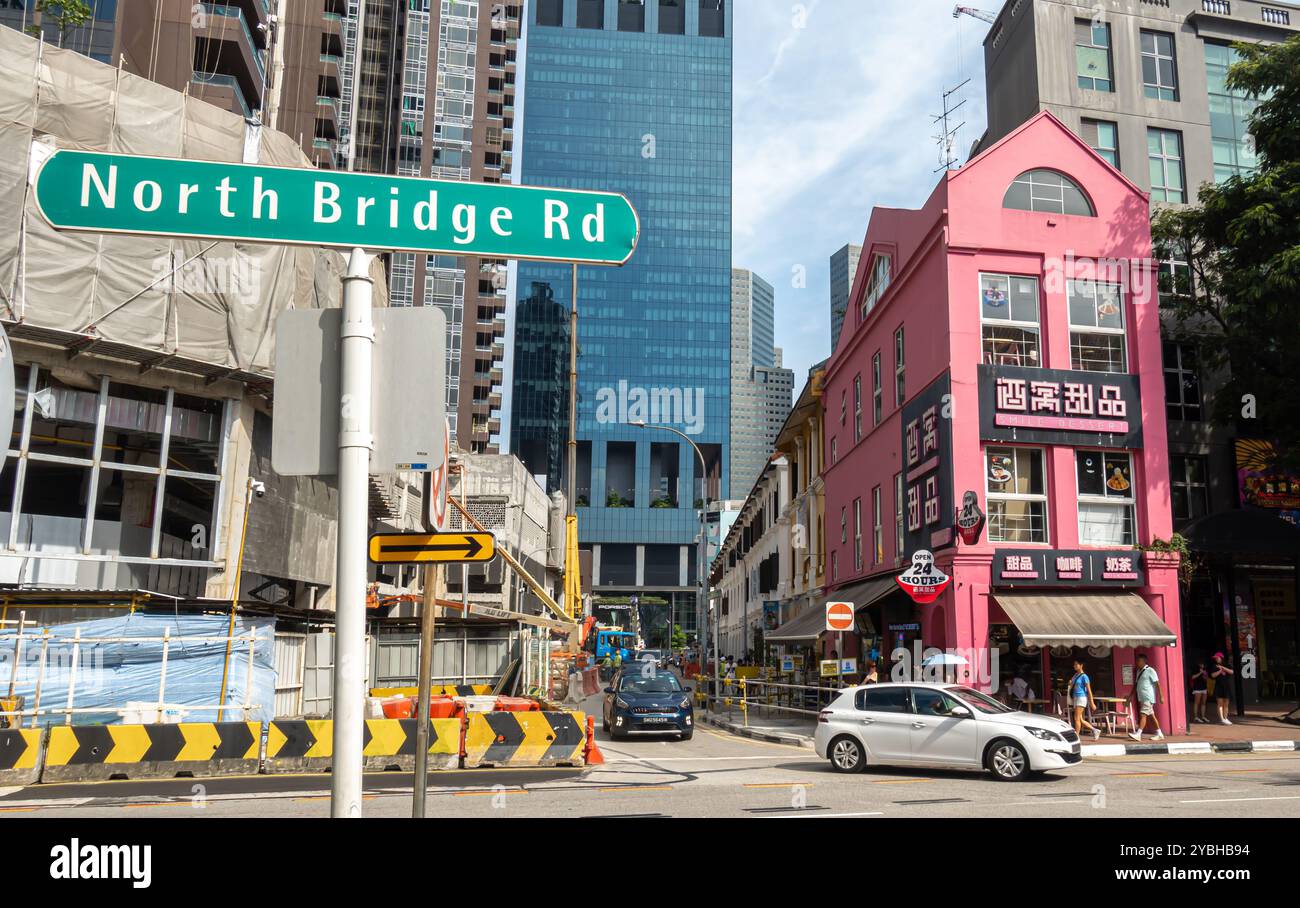 North Bridge Rd Straßenschild Richtung Dontwon Singapore. Stockfoto