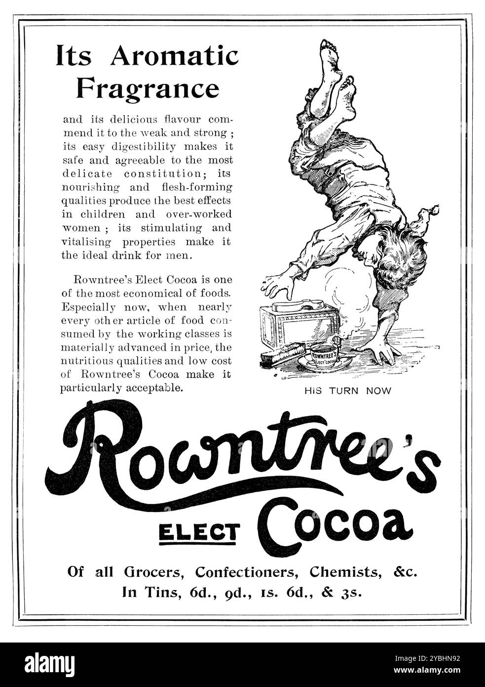 1900 britische Werbung für Rowntree's elect Cocoa Drink. Stockfoto