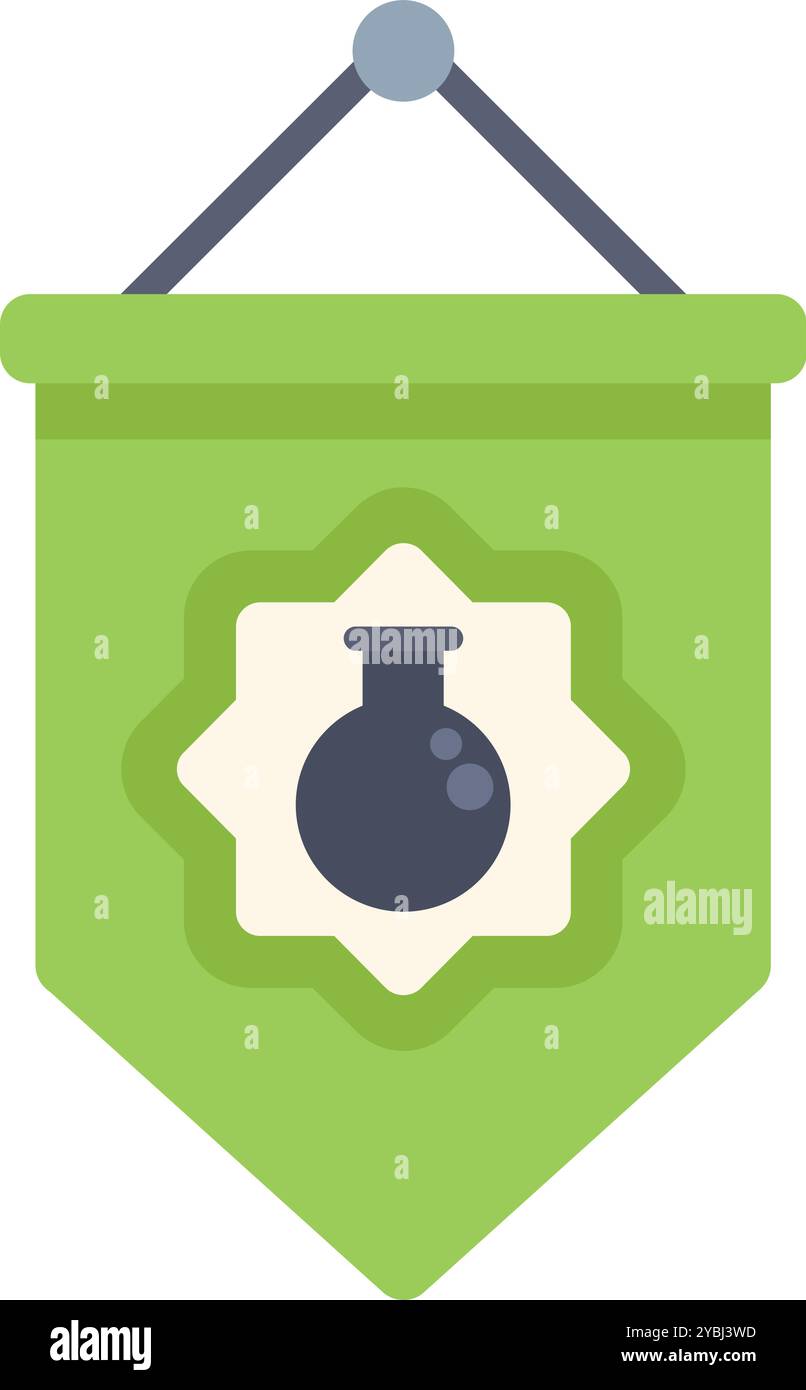 Grüne islamische Flagge mit einem Laborkolben, der die Kompatibilität von Wissenschaft und islam zeigt Stock Vektor