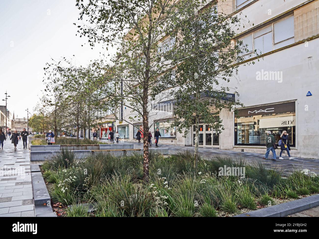 New George Street, Plymouth. Vor dem Haus von Fraser gesehen, sind die Improvisationen fast im Oktober 2024 fertiggestellt. Das Upgrade, das Stockfoto