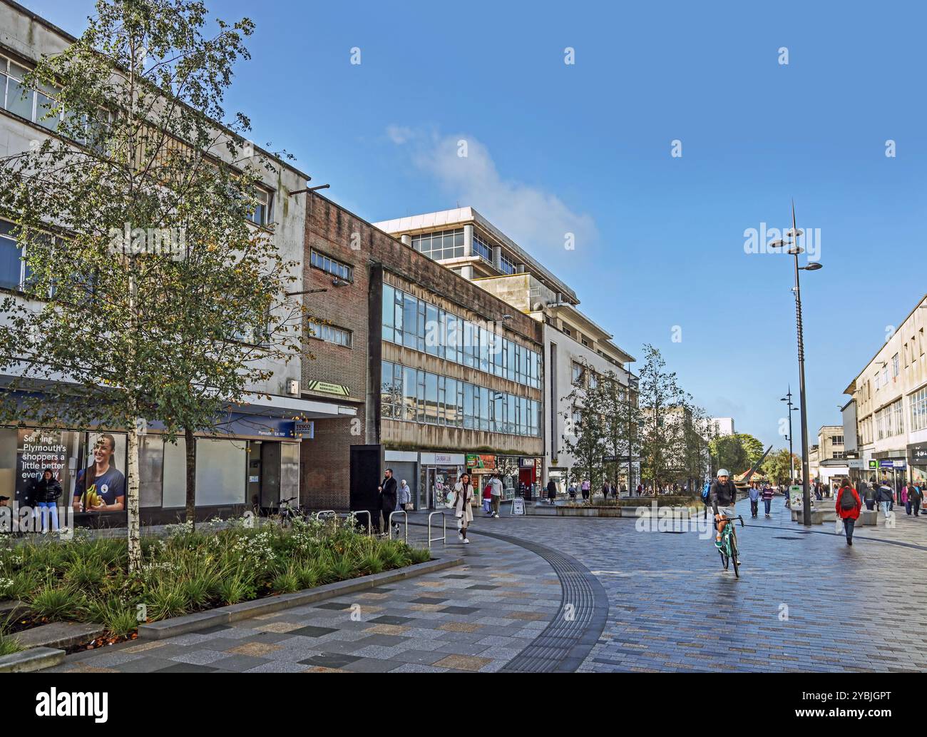 New George Street, Plymouth. Vor dem Haus von Fraser gesehen, sind die Improvisationen fast im Oktober 2024 fertiggestellt. Das Upgrade, das Stockfoto